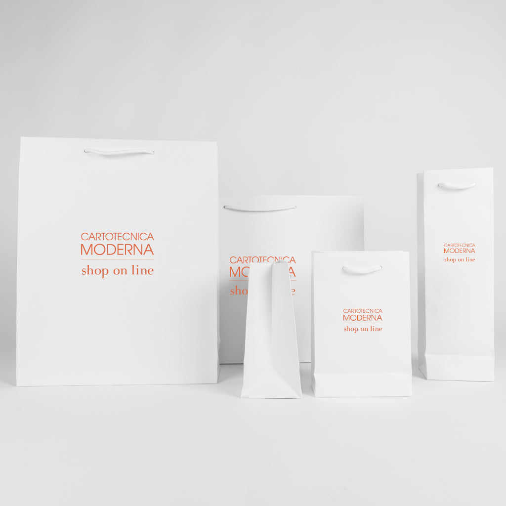 Shopping Bag Special Paper White - hot stamping on two sides in orange