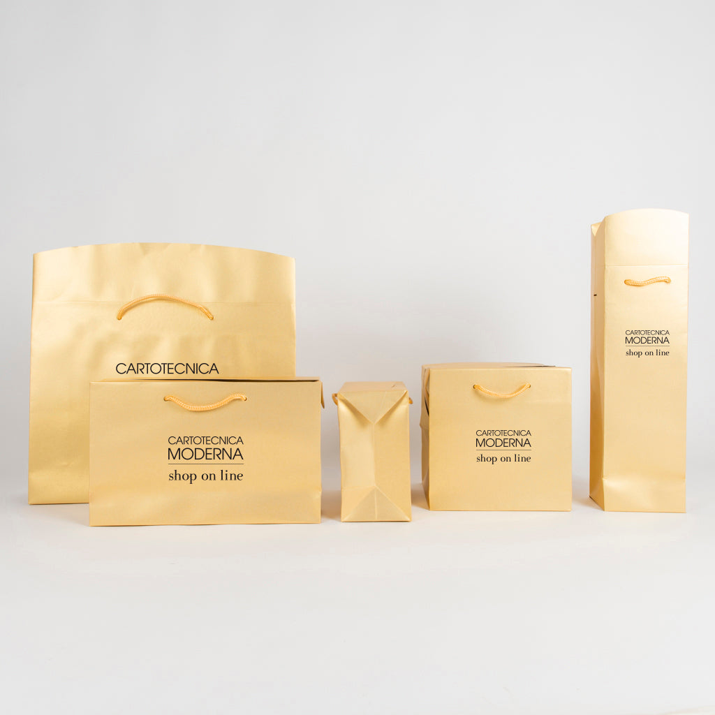 Shopping Bag Bauletto carta laminata oro - stampa a caldo su due lati