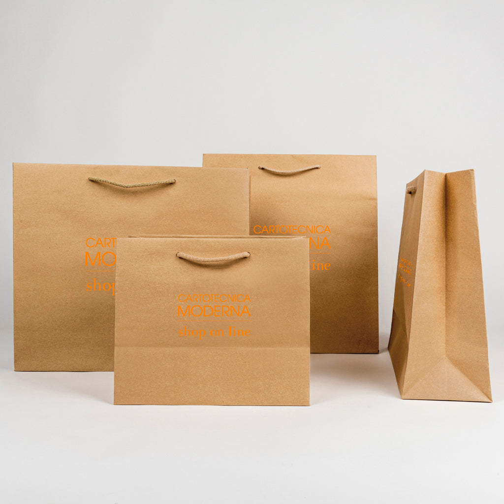 Shopping Bag Kraft White - hot stamping on two sides in orange
