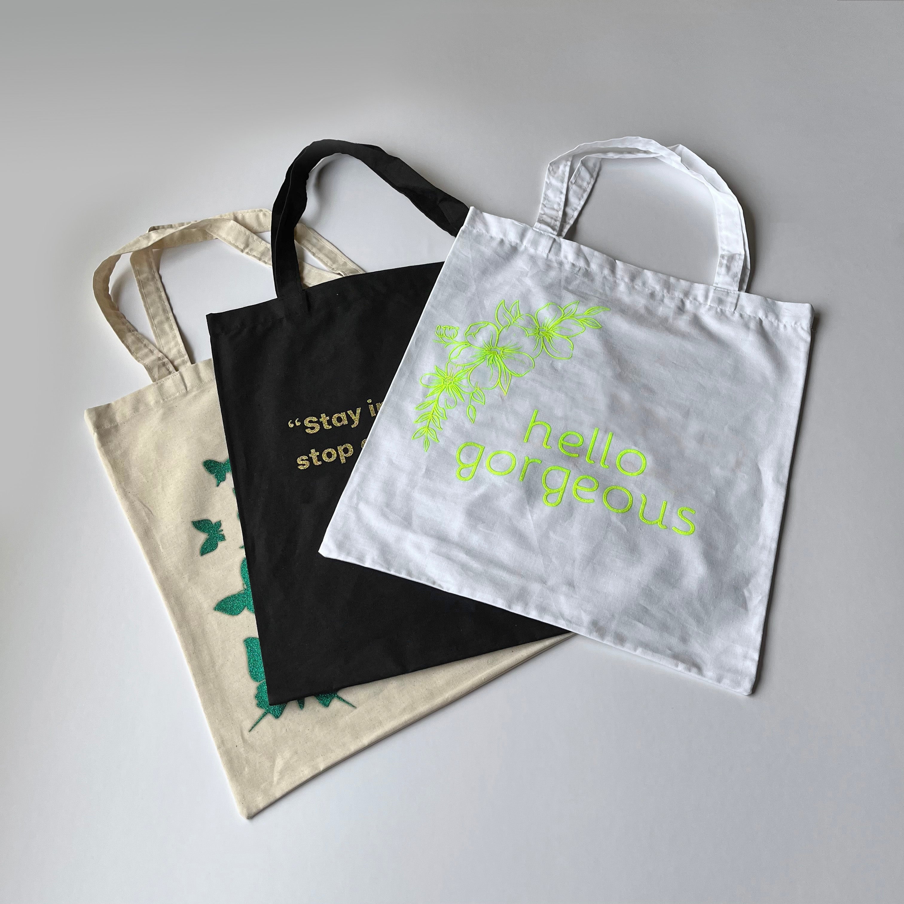 Shopping bag in cotone - stampa GLITTERATA serigrafica su area predefinita